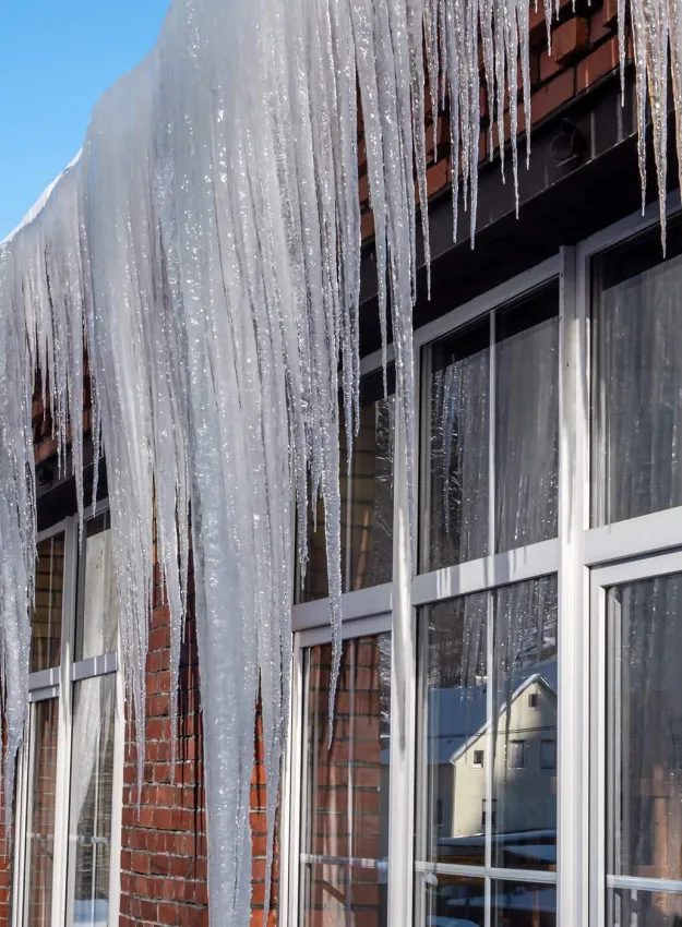 Ice Dam on the Roof of a Commercial Building
